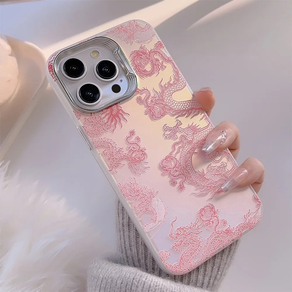 Custodia Cartoon Laser Pink Dragon per iPhone