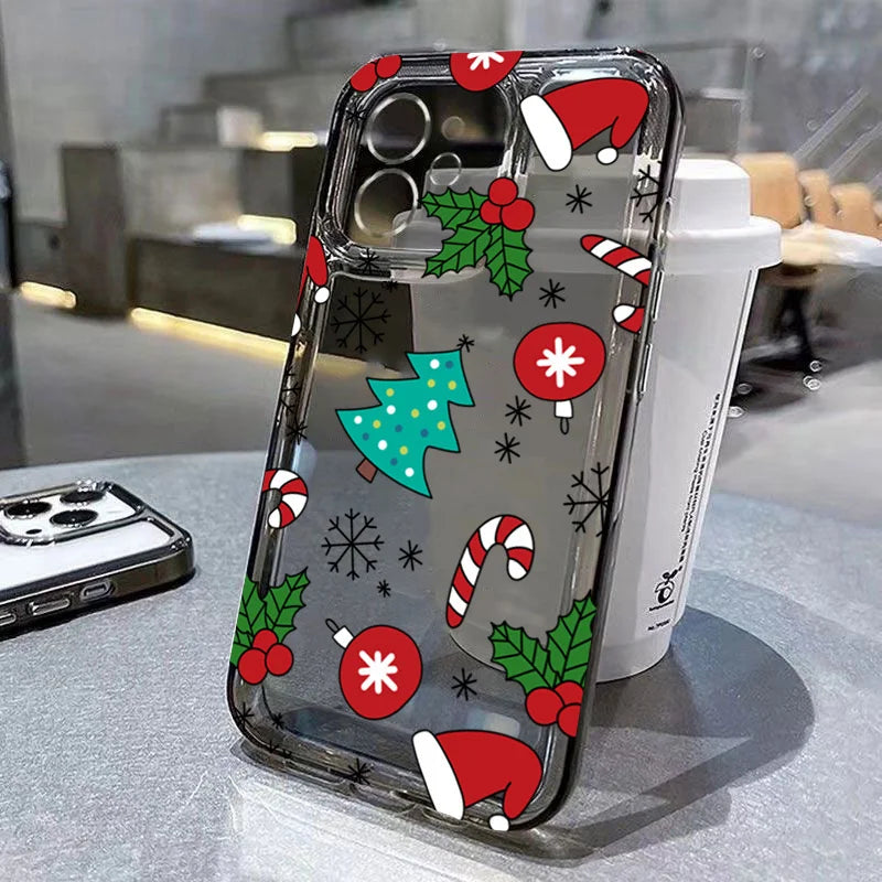 Luxury Cartoon Christmas Shockproof Transparent Phone Case For iPhone