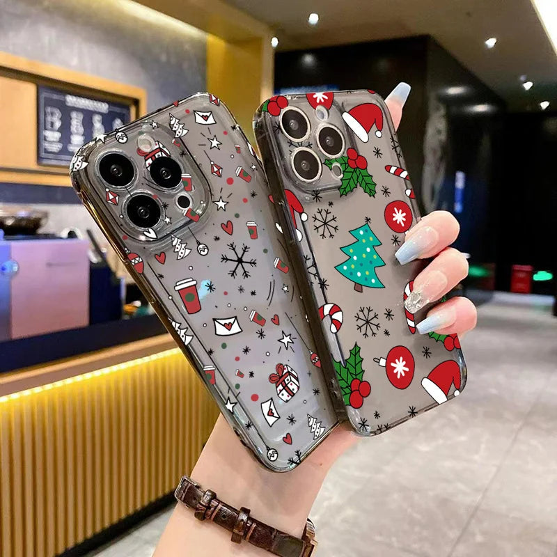 Luxury Cartoon Christmas Shockproof Transparent Phone Case For iPhone