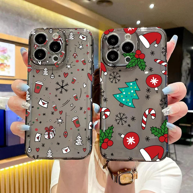 Luxury Cartoon Christmas Shockproof Transparent Phone Case For iPhone