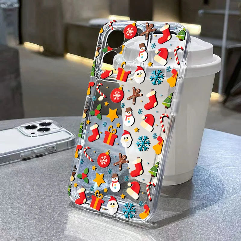 Luxury Cartoon Christmas Shockproof Transparent Phone Case For iPhone