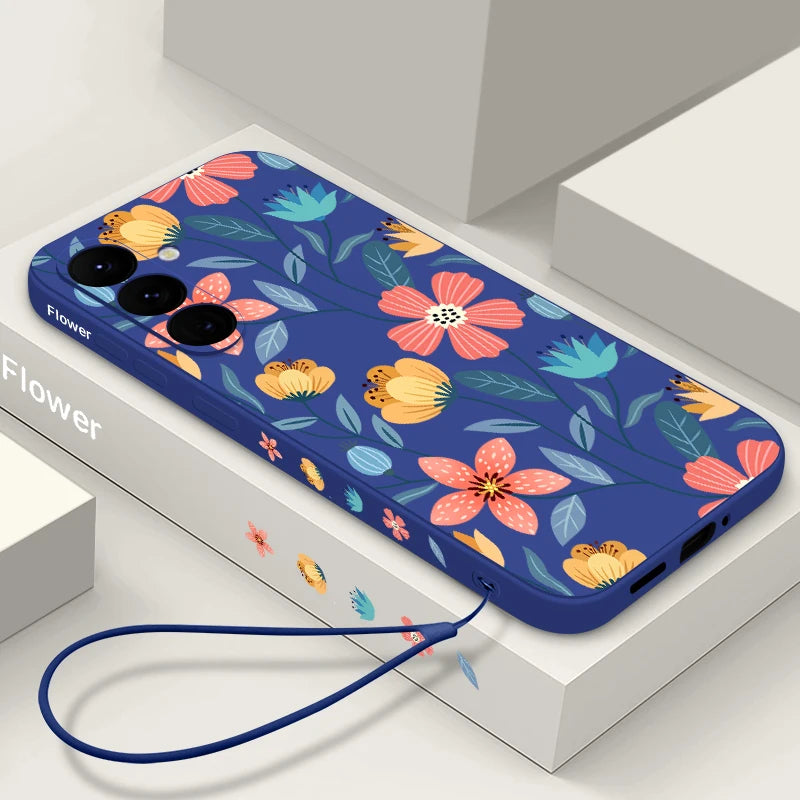 Colorful Flower Silicone Lanyard Case For Samsung