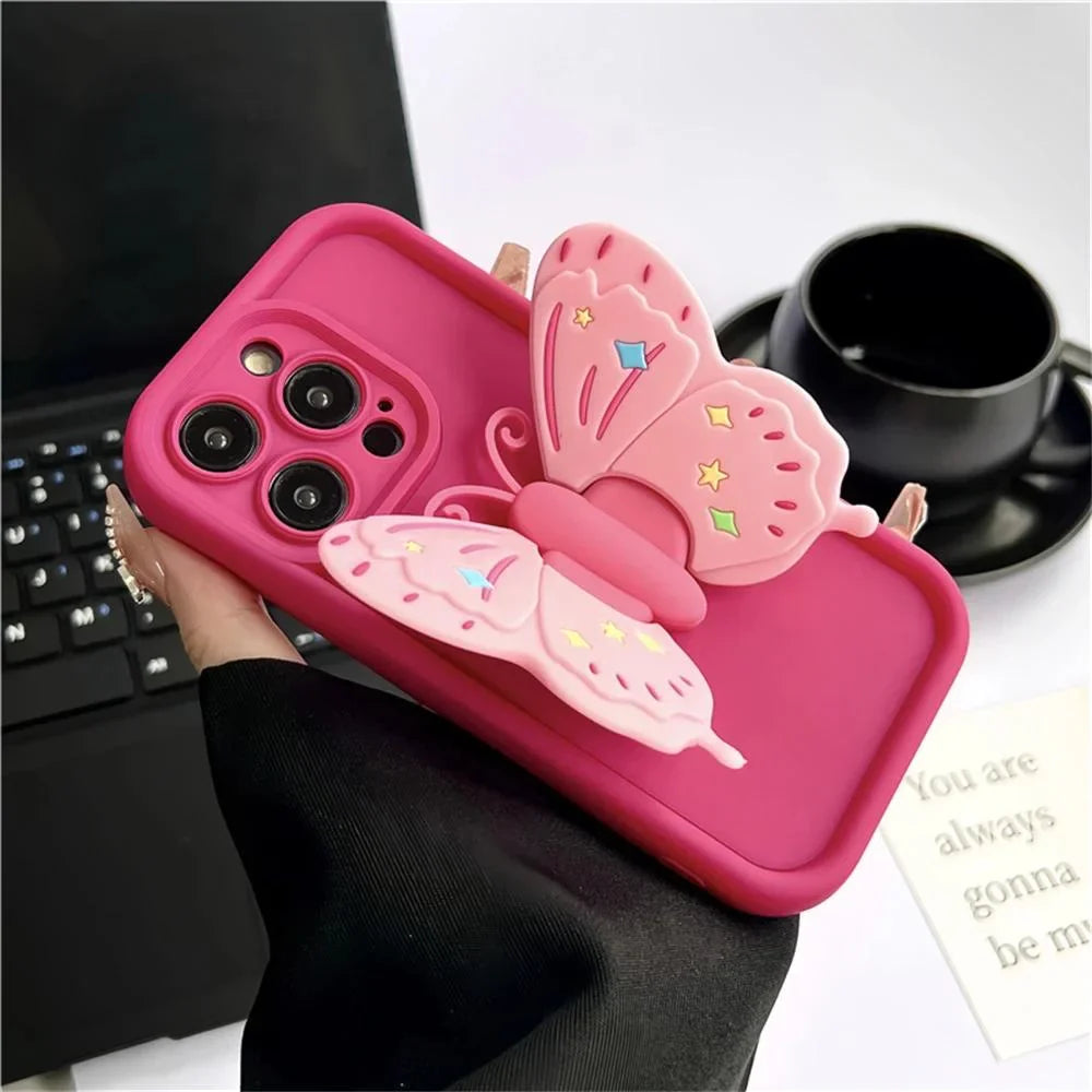 3D Butterfly Folding Stand Bracket Case For iPhone
