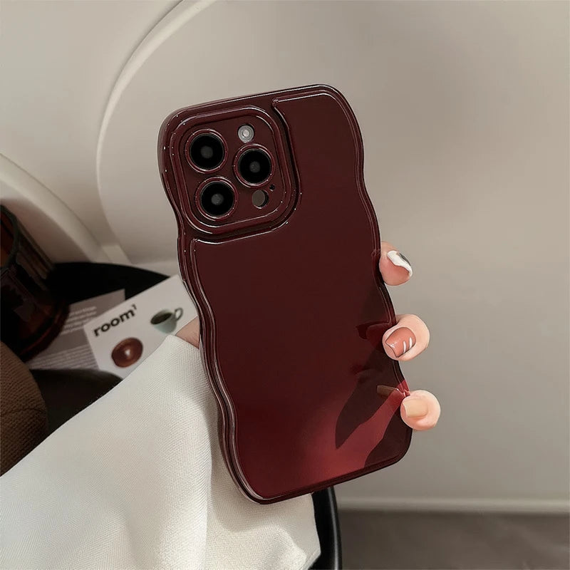 Cute Wine Red Wave Frame Case For iPhone