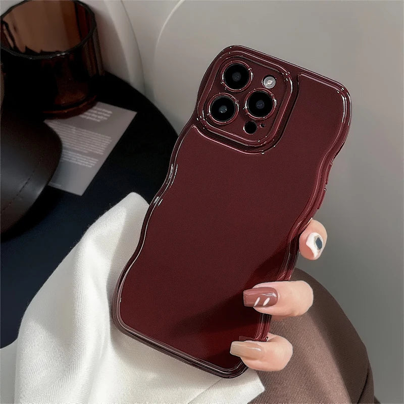 Cute Wine Red Wave Frame Case For iPhone