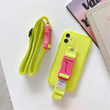 Fluorescent Lanyard Necklace Wrist Strap Holder Case For iPhone