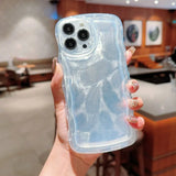 Transparent Clear Wave Soft TPU Glitter Paper Case For iPhone