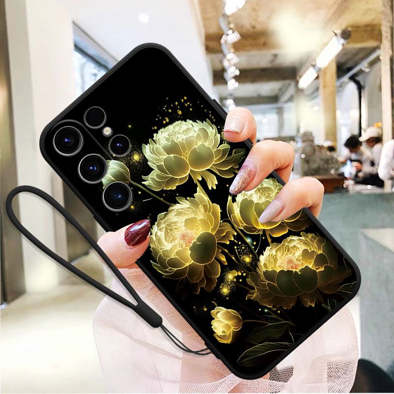 Flower with Lanyard Anti-fall Mobile Phone Case For Samsung