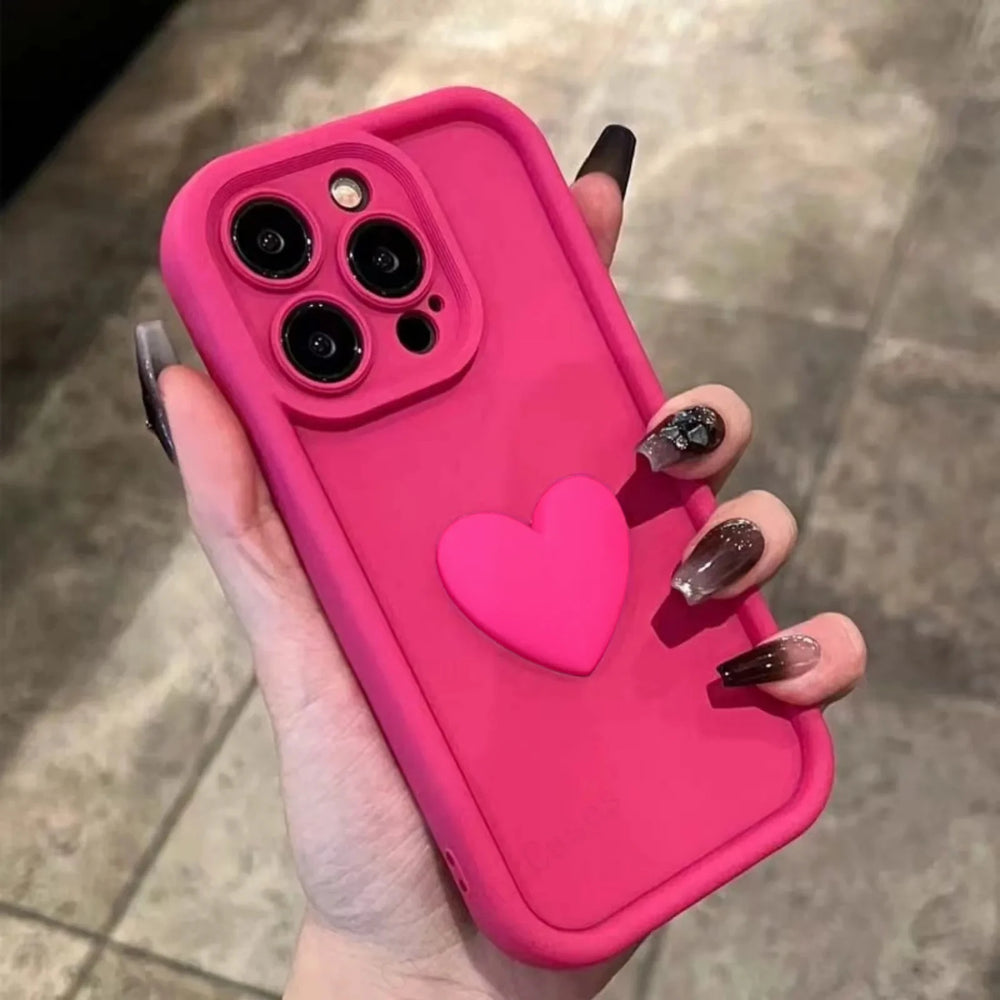 Custodia per cellulare carina in silicone con cuore d'amore 3D per iPhone