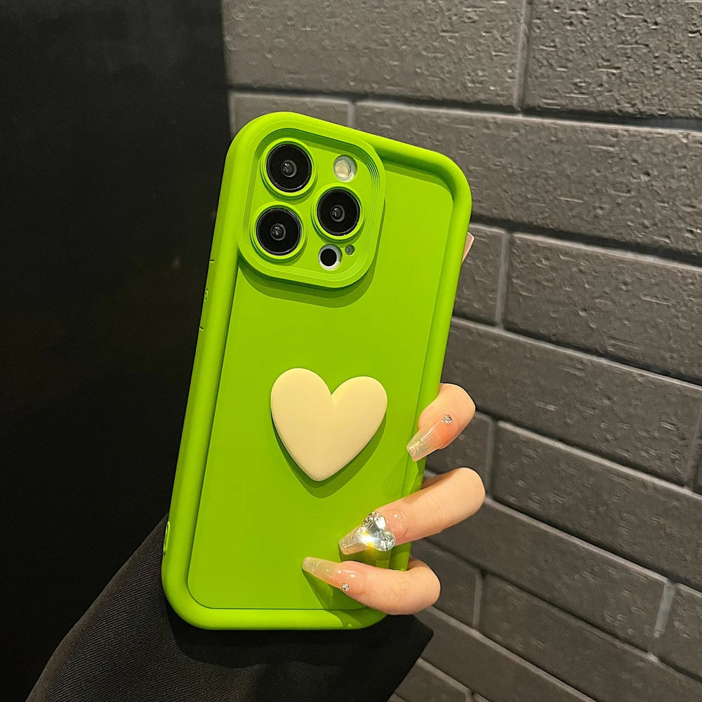 Custodia per cellulare carina in silicone con cuore d'amore 3D per iPhone