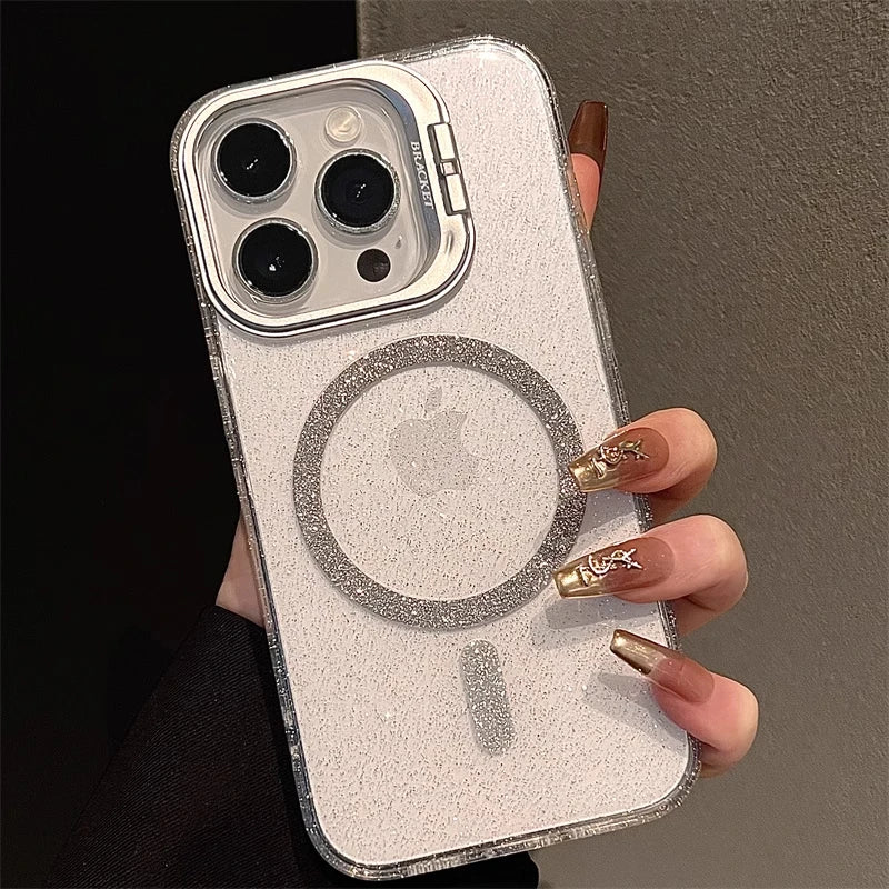 Luxury Glitter Clear Camera Holder Case For iPhone