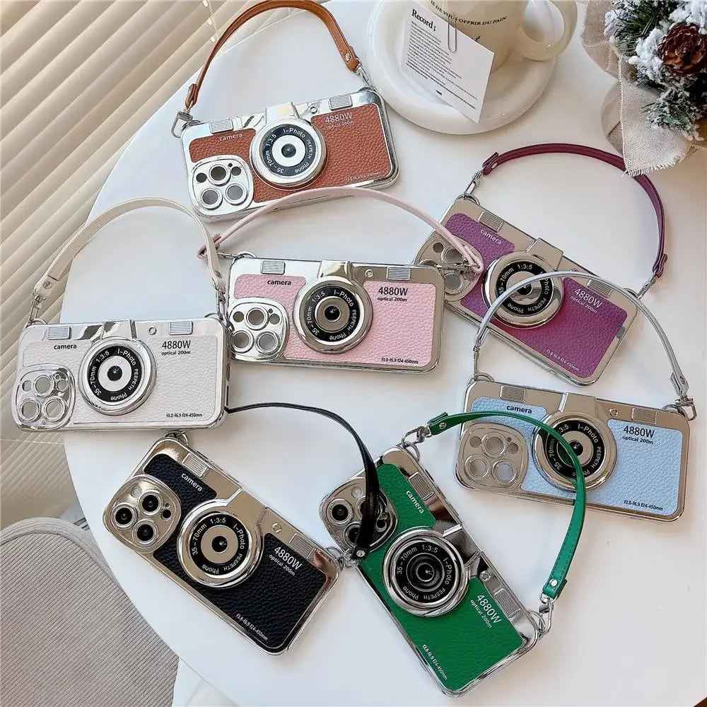 Luxury Retro Stereo Camera Hand with Lanyard Phone Case For iPhone