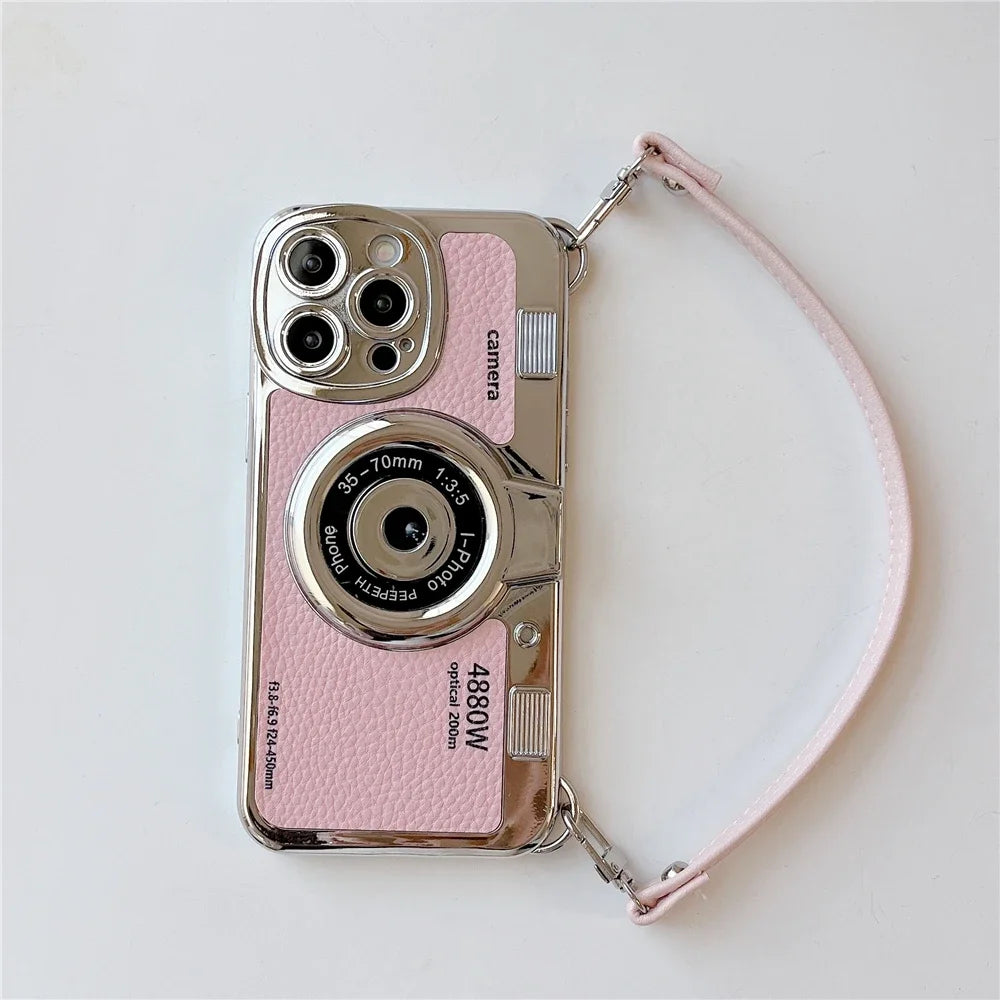 Luxury Retro Stereo Camera Hand with Lanyard Phone Case For iPhone