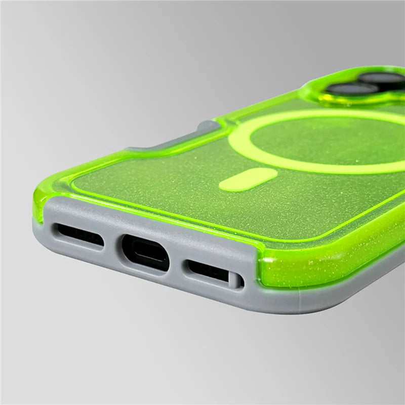 Magnetic Neon Color Glitter Clear Shockproof Case For iPhone