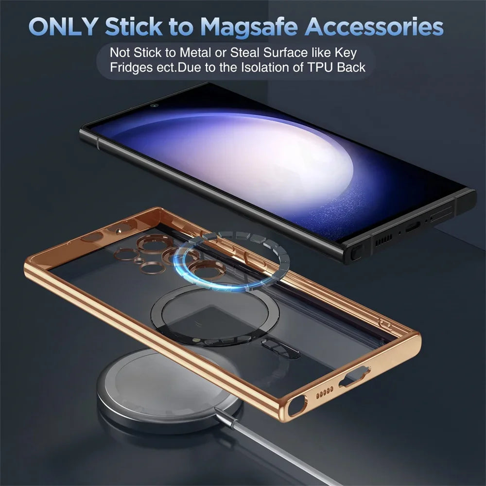 Custodia protettiva magnetica in cristallo con protezione completa della fotocamera per Samsung