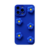 Custodia blu semplice con fiori 3D a colori carini per iPhone 