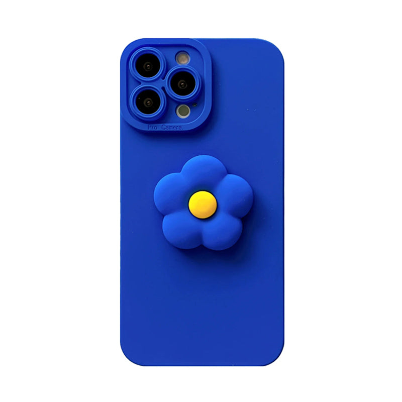 Custodia blu semplice con fiori 3D a colori carini per iPhone 