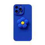 Custodia blu semplice con fiori 3D a colori carini per iPhone 