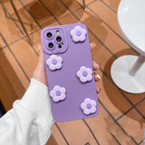 Custodia blu semplice con fiori 3D a colori carini per iPhone 