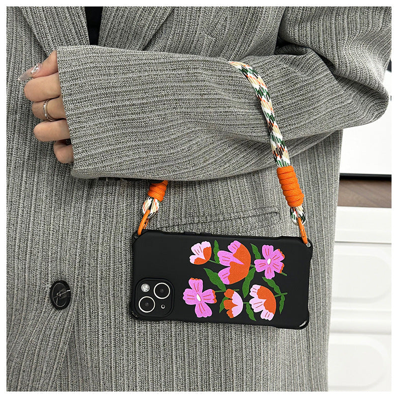 Flower Handheld Lanyard Phone Case For iPhone