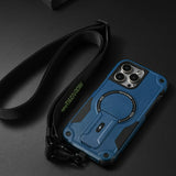 Magnetic Phone Case with Stand and Lanyard For iPhone