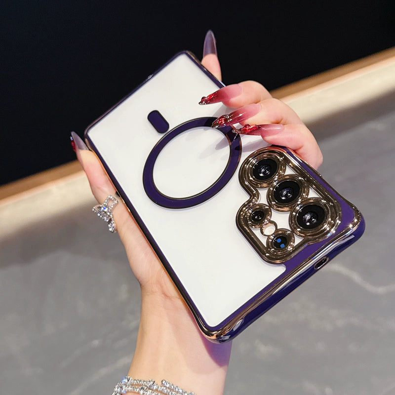 Contrast color electroplating magnetic phone case For Samsung