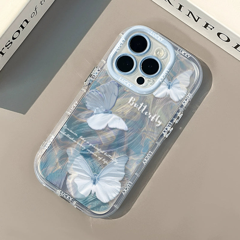 Water Ripple Butterfly Feather Pattern Transparent Mobile Phone Case For iPhone