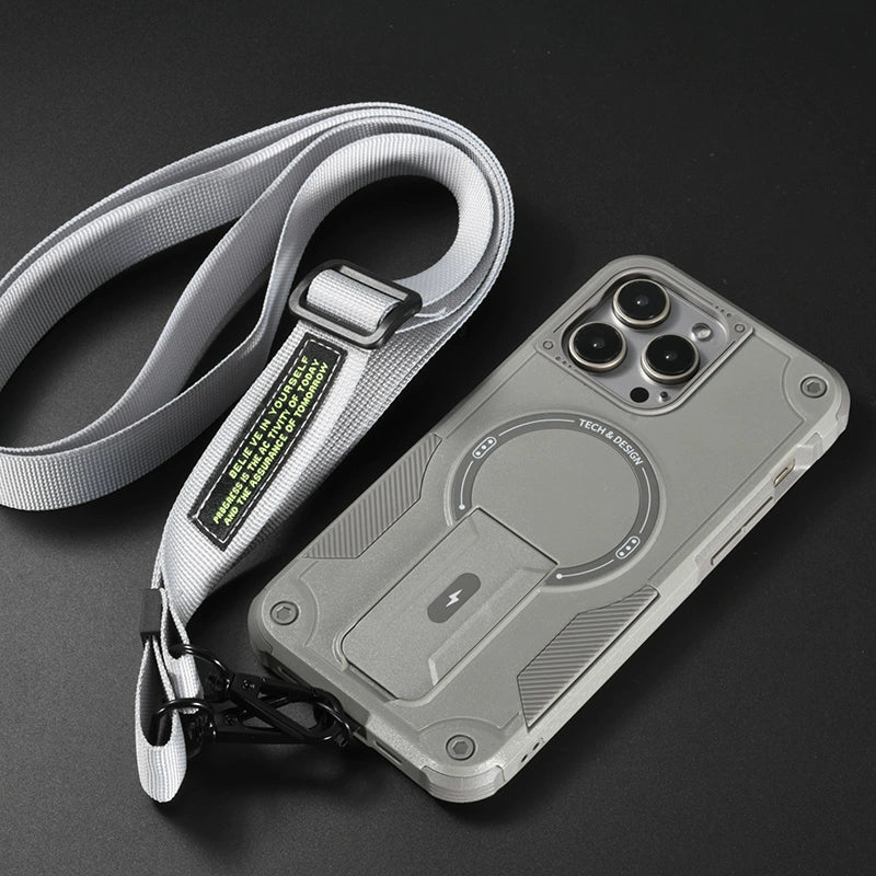 Magnetic Phone Case with Stand and Lanyard For iPhone