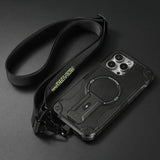 Magnetic Phone Case with Stand and Lanyard For iPhone