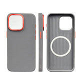 Plain Leather Magnetic Metal Contrast Color Phone Case For iPhone