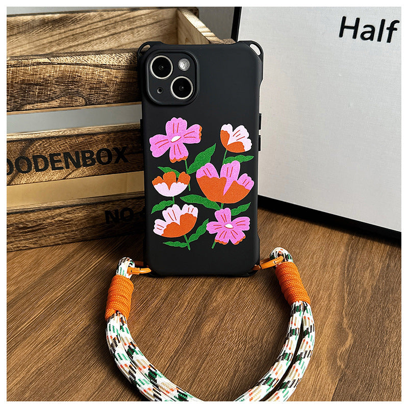 Flower Handheld Lanyard Phone Case For iPhone