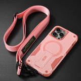 Magnetic Phone Case with Stand and Lanyard For iPhone