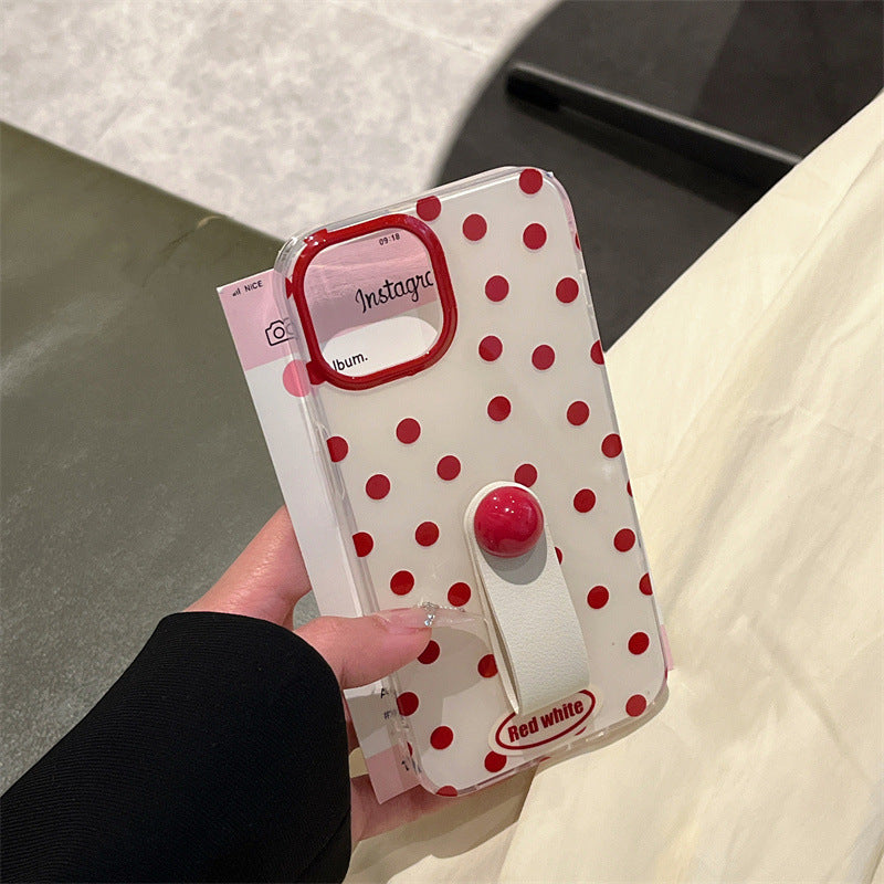 Spliced plaid Polka Dot Ring Buckle Mobile Phone Case For iPhone