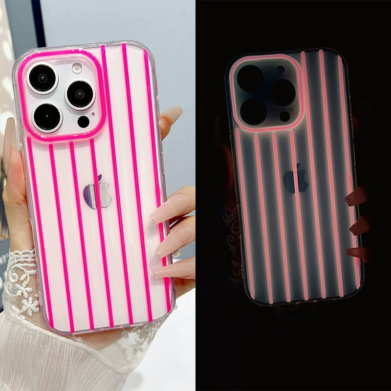 Luminous Vertical Stripe Transparent Jelly Soft Phone Case For iPhone