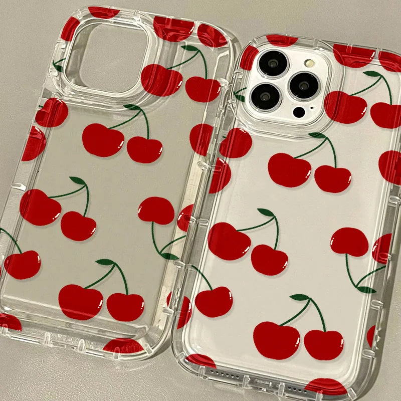 Red Cherry Clear Silicone Case For iPhone