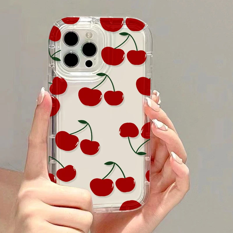 Red Cherry Clear Silicone Case For iPhone