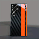 Black Orange Carbon Fiber Patterned Glass Phone Case Suitable For Samsung