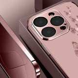 Pink Butterfly Pattern Pink Metallic Tempered Glass Phone Case For iPhone