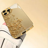 Newly Designed Gold Branch Flower Pattern Electroplated Glass Phone Case for iPhone