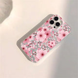 Blue Peach Flower Glitter Shiny Case For iPhone