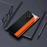 Black Orange Carbon Fiber Patterned Glass Phone Case Suitable For Samsung