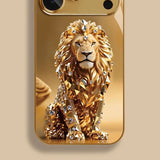 Crystal Gold Lion Pattern Gold Metallic Paint Glass Phone Case For iPhone