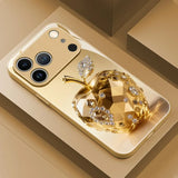 Luxury Jewel For Apple Pattern Gold Metallic Paint Glass Phone Case For iPhone
