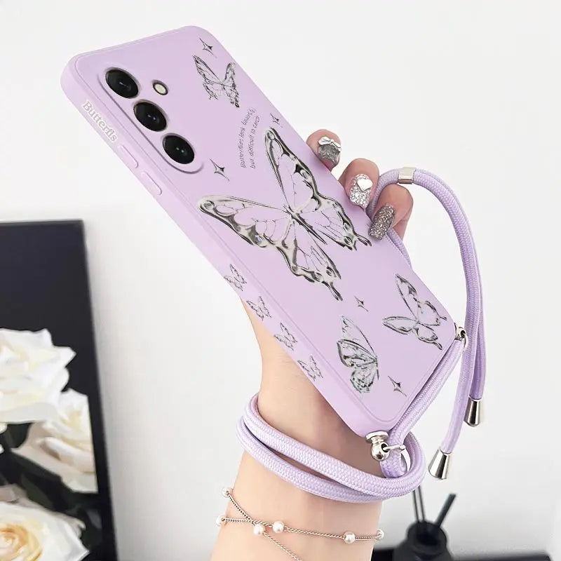 Butterfly Lanyard Silicone Phone Case For Samsung