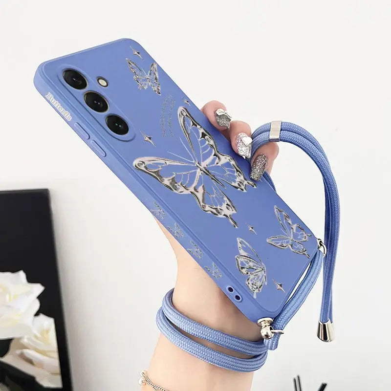 Butterfly Lanyard Silicone Phone Case For Samsung