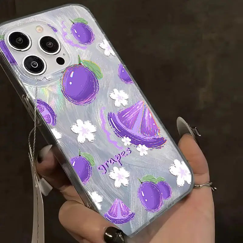 Blue Peach Flower Glitter Shiny Case For iPhone