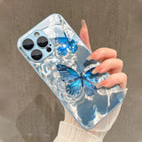 Elegant  Water Butterfly Pattern Glass Phone Case for iPhone