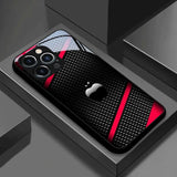 Black Carbon Fiber For Apple Pattern Tempered Glass Case For iPhone