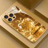 Fashion Gold Crystal For Apple Pattern Metallic Paint Glass Case For iPhone 18 17 16 15 14 13 12 11 Pro Max Plus 17Air 16E Cover
