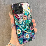 Retro Gothic Style Colorful Floral Tempered Glass Phone Case For iPhone